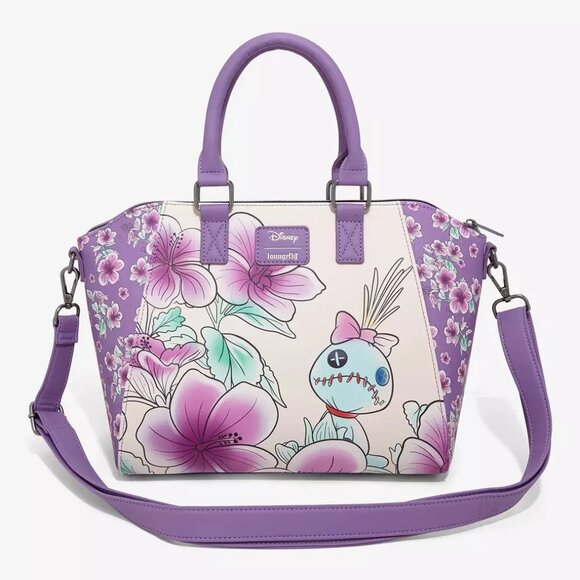 Loungefly Disney Lilo & Stitch Satchel Scrump Floral Handbag Purse Crossbody Bag - Picture 2 of 3